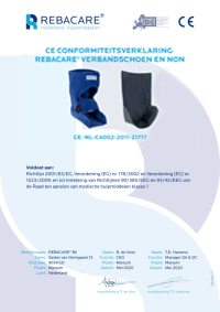 CE Declaration of Conformity - Orthopedic Bandage shoe / heel protector and Nun from REBACARE®